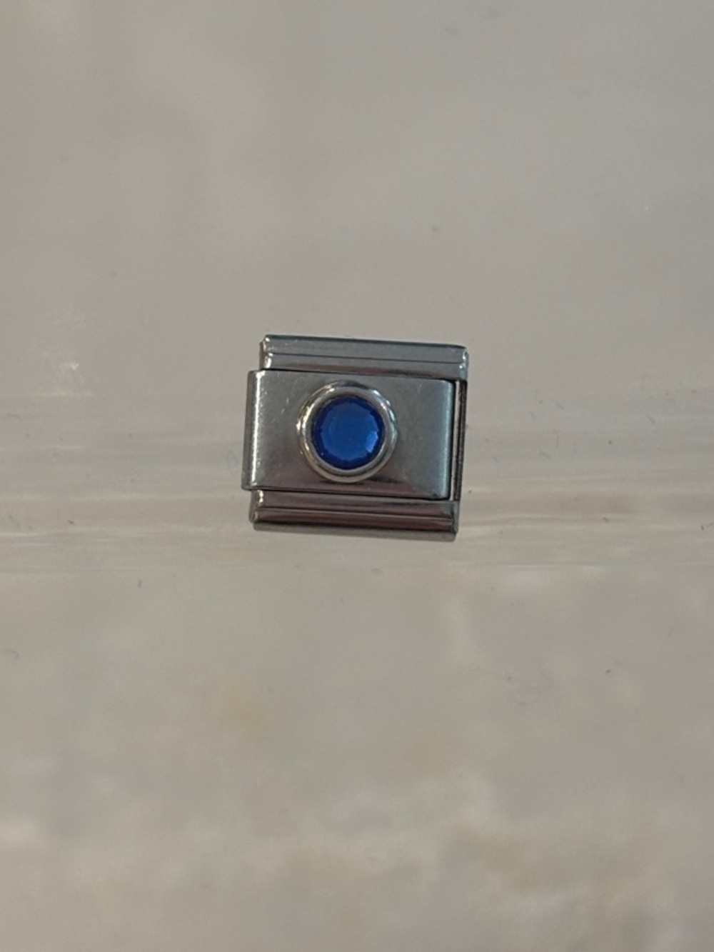 Vintage 9mm Stainless Steel Italian Charm Link Round Blue Gemstone Birthstone